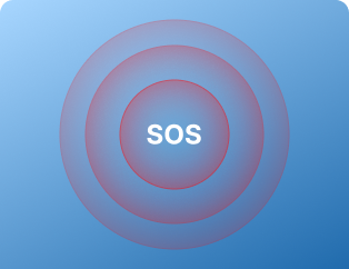 Close-up of the large red SOS button on the back of a KISA Phone